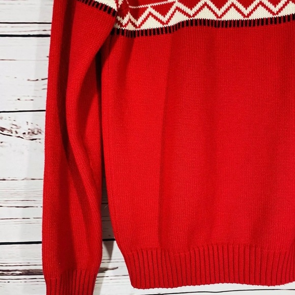 Hanna Andersson Girls Sweater Sz 12 / 150 Red Cotton Knit Fair Isle Quarter Zip - Picture 7 of 9